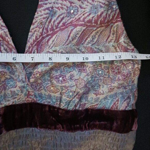 Hale Bob Silk Embellished Halter Crinkle Mini Dress in Gray & Pink Multi, Size M - Picture 14 of 16